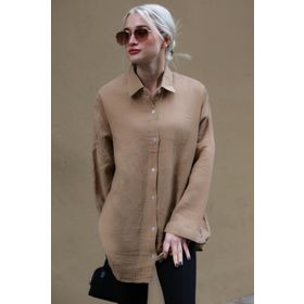 Madmext MG1660 Muslin Kumaş Basic Camel Kadın Gömlek
