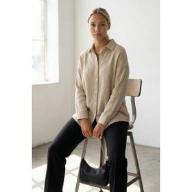 Madmext MG1660 Muslin Kumaş Bej Basic Kadın Gömlek