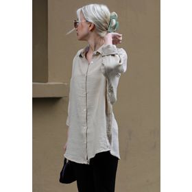 Madmext MG1660 Muslin Kumaş Bej Basic Kadın Gömlek