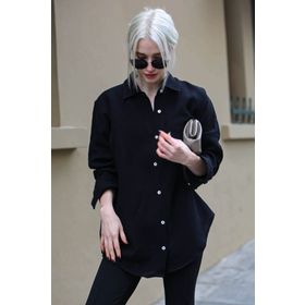 Madmext MG1660 Siyah Müslin Kumaş Basic Kadın Gömlek
