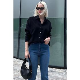 Madmext MG1660 Siyah Müslin Kumaş Basic Kadın Gömlek
