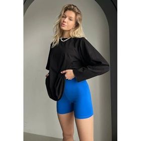 Madmext MG1676 Siyah Basic Bisiklet Yaka Kadın Sweatshirt