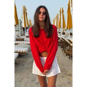 Madmext MG1676 Turuncu Basic Bisiklet Yaka Kadın Sweatshirt