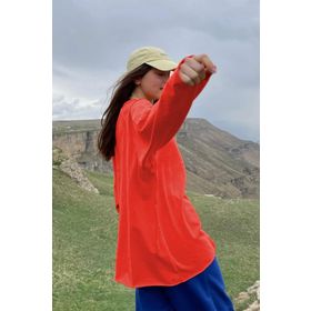 Madmext MG1676 Turuncu Basic Bisiklet Yaka Kadın Sweatshirt