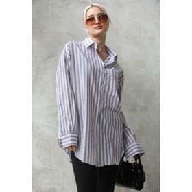Madmext MG1688 Gri Çizgili Oversize Kadın Gömlek