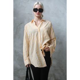 Madmext MG1688 Sarı Çizgili Oversize Kadın Gömlek