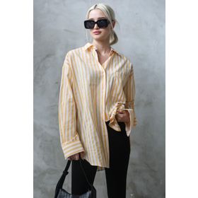 Madmext MG1688 Sarı Çizgili Oversize Kadın Gömlek