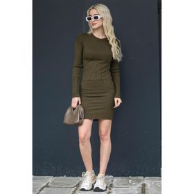 Madmext MG1710 Haki Bodycon Fitilli Mini Elbise