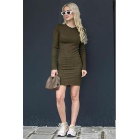 Madmext MG1710 Haki Bodycon Fitilli Mini Elbise