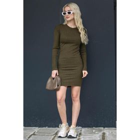Madmext MG1710 Haki Bodycon Fitilli Mini Elbise
