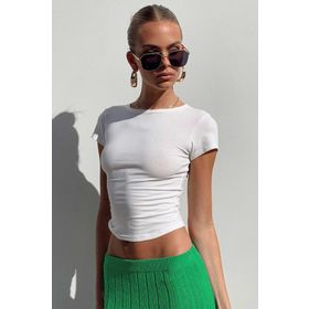 Madmext MG1725 Beyaz Bisiklet Yaka Basic Kadın T-shirt