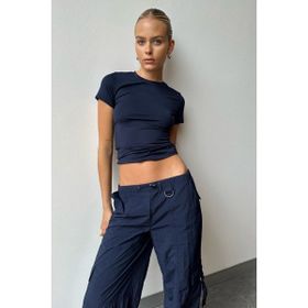 Madmext MG1725 Lacivert Bisiklet Yaka Basic Kadın T-shirt