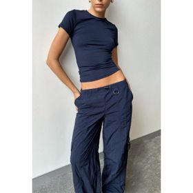 Madmext MG1725 Lacivert Bisiklet Yaka Basic Kadın T-shirt