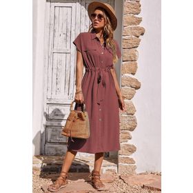 Madmext MG1743 Bej Kadın Gömlek Elbise