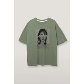 Madmext MG1764 Çağla Yeşili Oversize Baskılı Kadın T-shirt