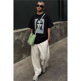 Madmext MG1764 Siyah Oversize Baskılı Kadın T-shirt