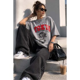 Madmext MG1771 Gri Bisiklet Yaka Kadın T-shirt