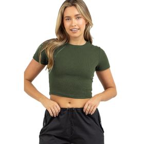 Madmext MG1772 Haki Basic Crop Kadın T-shirt