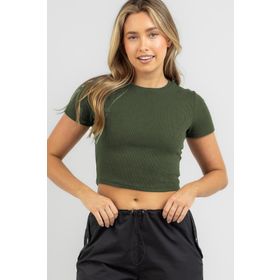 Madmext MG1772 Haki Basic Crop Kadın T-shirt