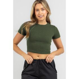 Madmext MG1772 Haki Basic Crop Kadın T-shirt