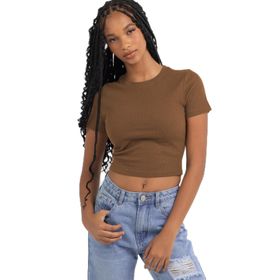 Madmext MG1772 Kahverengi Basic Crop Kadın T-shirt