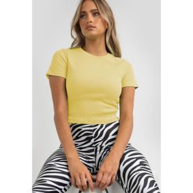 Madmext MG1772 Sarı Basic Crop Kadın T-shirt