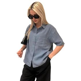 Madmext MG1784 Mavi Müslin Kumaş Basic Kadın Gömlek