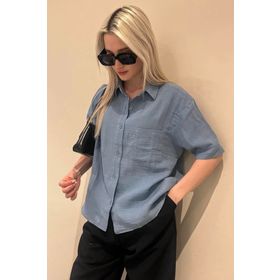 Madmext MG1784 Mavi Müslin Kumaş Basic Kadın Gömlek