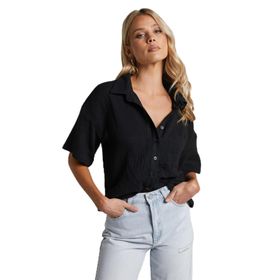 Madmext MG1784 Siyah Müslin Kumaş Basic Kadın Gömlek