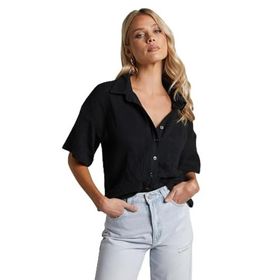Madmext MG1784 Siyah Müslin Kumaş Basic Kadın Gömlek