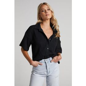 Madmext MG1784 Siyah Müslin Kumaş Basic Kadın Gömlek