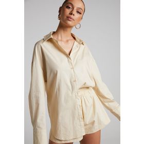 Madmext MG1794 Bej Oversize Basic Kadın Gömlek