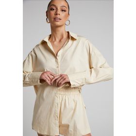 Madmext MG1794 Bej Oversize Basic Kadın Gömlek