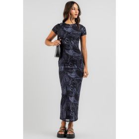 Madmext MG1849 Lacivert Batik Desen Uzun Elbise