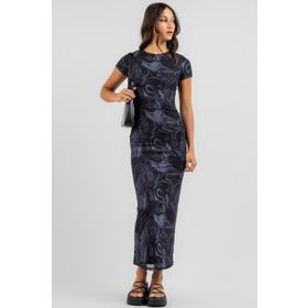 Madmext MG1849 Lacivert Batik Desen Uzun Elbise