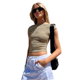Madmext MG1851 Bej Sırt Dekolteli Crop Kadın Bluz