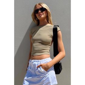 Madmext MG1851 Bej Sırt Dekolteli Crop Kadın Bluz