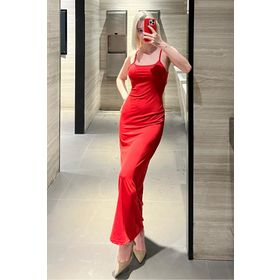 Madmext MG1852 Kırmızı Uzun Asklı Basic Elbise