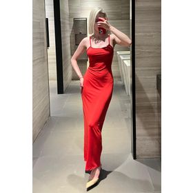 Madmext MG1852 Kırmızı Uzun Asklı Basic Elbise