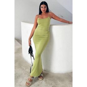 Madmext MG1852 Yeşil Uzun Asklı Basic Elbise