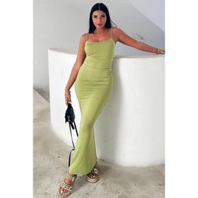 Madmext MG1852 Yeşil Uzun Asklı Basic Elbise