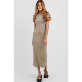 Madmext MG1856 Bej Basic Yarım Balıkçı Uzun Elbise