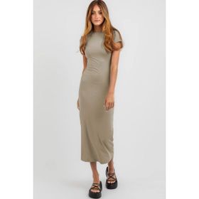 Madmext MG1856 Bej Basic Yarım Balıkçı Uzun Elbise