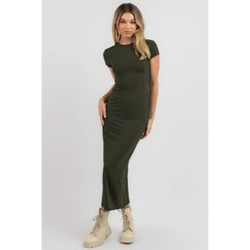 Madmext MG1856 Haki Basic Yarım Balıkçı Uzun Elbise
