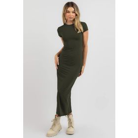 Madmext MG1856 Haki Basic Yarım Balıkçı Uzun Elbise