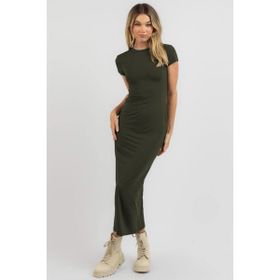 Madmext MG1856 Haki Basic Yarım Balıkçı Uzun Elbise