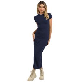 Madmext MG1856 Lacivert Basic Yarım Balıkçı Uzun Elbise