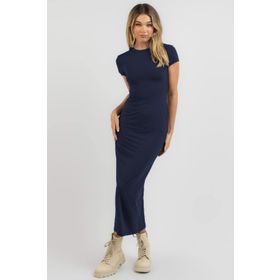 Madmext MG1856 Lacivert Basic Yarım Balıkçı Uzun Elbise