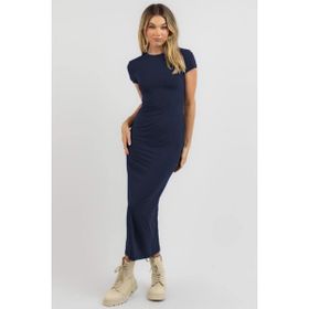 Madmext MG1856 Lacivert Basic Yarım Balıkçı Uzun Elbise