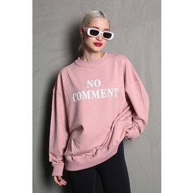 Madmext MG1902 Pembe Bisiklet Yaka Baskılı Oversize Kadın Sweatshirt